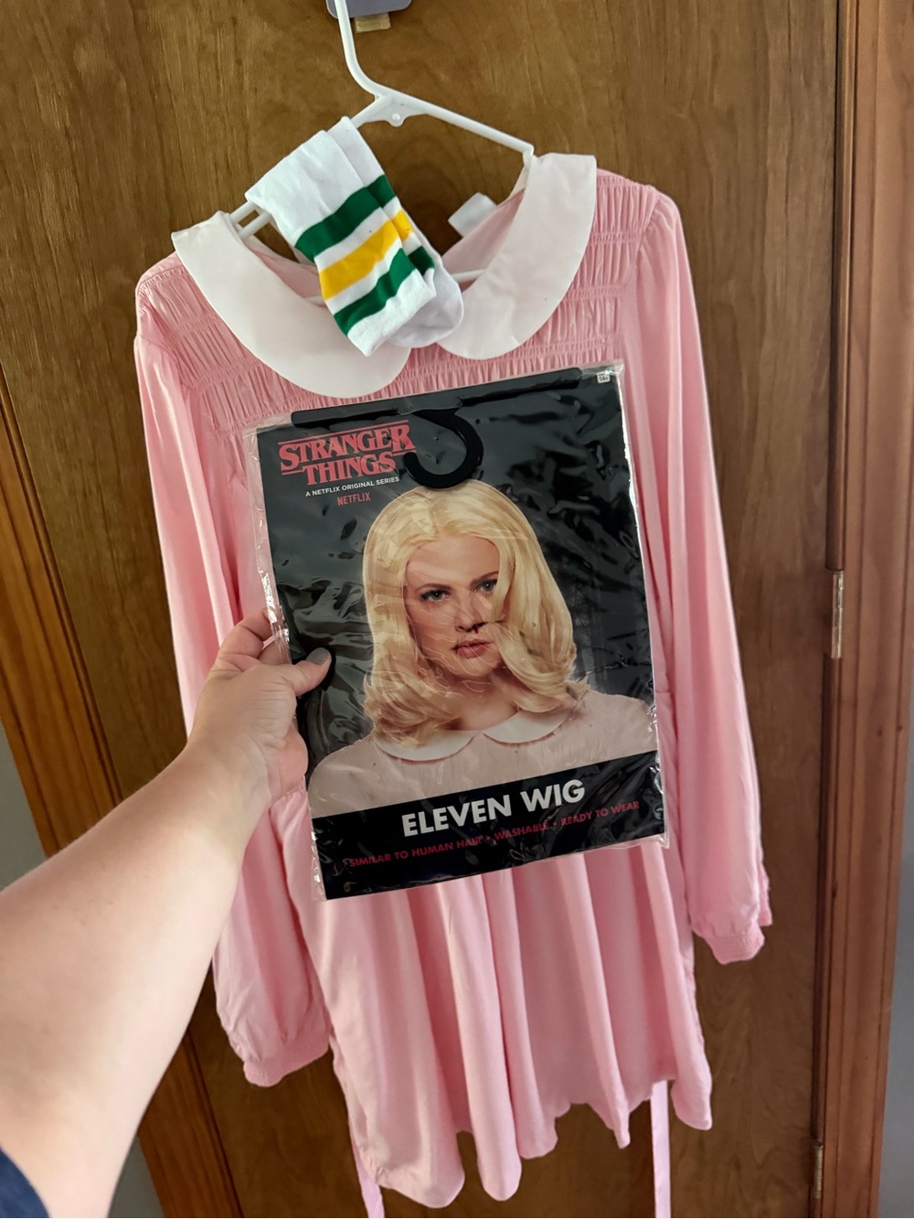 Stranger Things Eleven Pink Dress Socks Wig Sz XL
